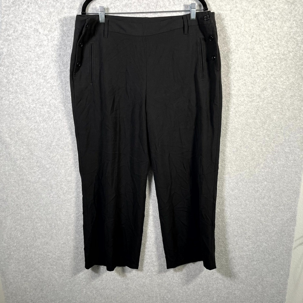 Larry Levine Dress Pants Womens 16 Black Stretch Wide Leg Career Business Formal